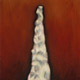 painting of a expressionistic white tower with red background